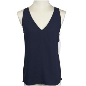 Nordstrom Tank Top V-neck Sleeveless Navy‎ Size XXS Chiffon Layering Piece Fall